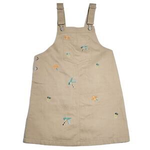 KATE Teenie Weenie Overall Dress Juniors Small Tan Palm Tree Pineapple Embroider